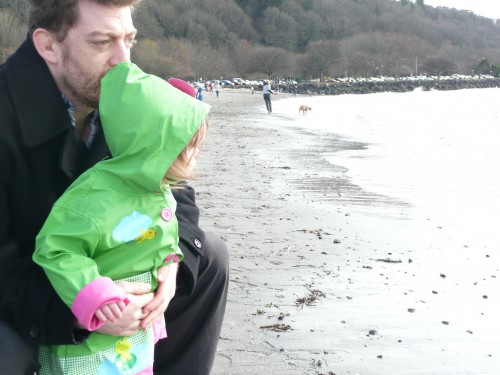 Gem and Daddy at the beach Gem and Daddy at Golden Gardens