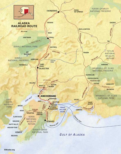 Alaska Railroad Map - Seward to Fairbanks